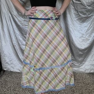 y2k Coastal Cowgirl Western Bohemian Free People Plaid Embellished Maxi Skirt